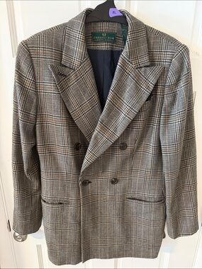 Vintage Women’s Embassy Row Pure Wool Double Breasted Glen Plaid Blazer Size 12